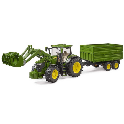 BRUDER 3155 Traktor John Deere 7R 350 s čelním nakladačem a přívěsem